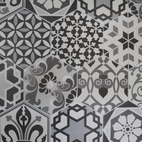 Tiled splashback patchwork tiles