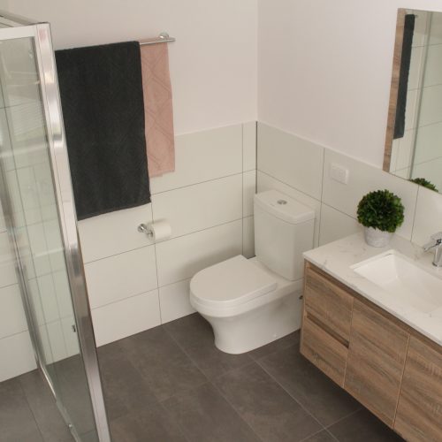 Towel rail with toilet and double vanity