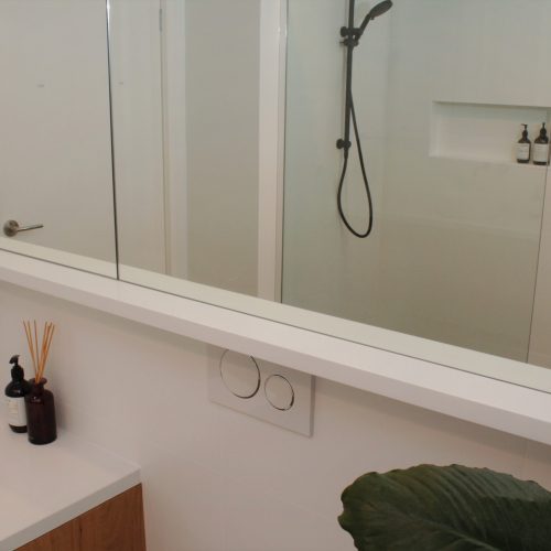 shower with timber vanity